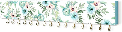 SANY DAYO HOME Wall Mounted Necklace Holder 16 x 3 inches Wood Hanging Jewelry Organizer with 15 Hooks for Necklaces, Girl Hair Bows, Bracelets - Elegant Rose