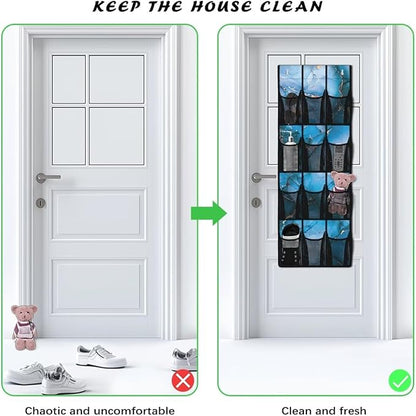 Marble Behind Door Organizer 12 Pockets Over The Door Closet Organizer for BedRoom Space Saving Multi-Funtion Storage Bag for School Easy to Install Shoe Holder Hanger