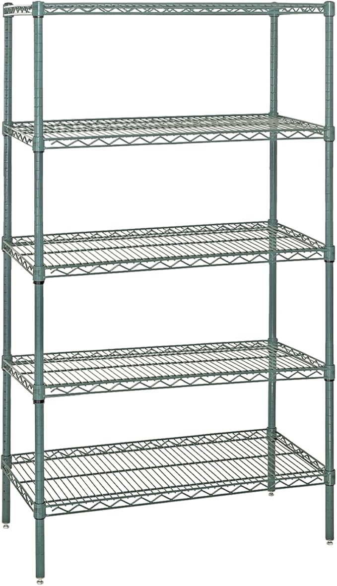 Quantum Storage Systems WR86-1454P Wire Shelving Starter Kit, 54" W x 14" D x 86" H, 540 lbs Capacity, Carbon Steel, Epoxy Coated, Green, NSF