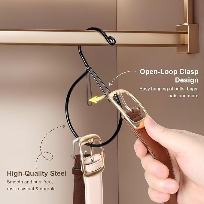 Belt Hanger for Closet, Great Space Saving Belt Hanger, Durable and Sturdy Steel Material, Smooth & Burr-Free Surface, Easy to Use, Multipurpose Closet Hangers for Storing Ties, Scarfs, Hats, 4 Pack