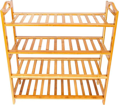4 Tier Bamboo Shoe Rack Free Standing Stackable Shelf Organizer Entryway Unit Storage Modern Wood Home Furniture (Ship from USA)