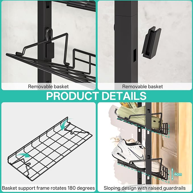 DTUQYX Over the Door Shoe Organizer - 8 Tiers Adjustable Shoe Rack for Door Hanging Heavy Duty Metal Shoe Organizer for Closet for Shoes,Accessories, 67.52'' L x 17.91" W x 9.84" H