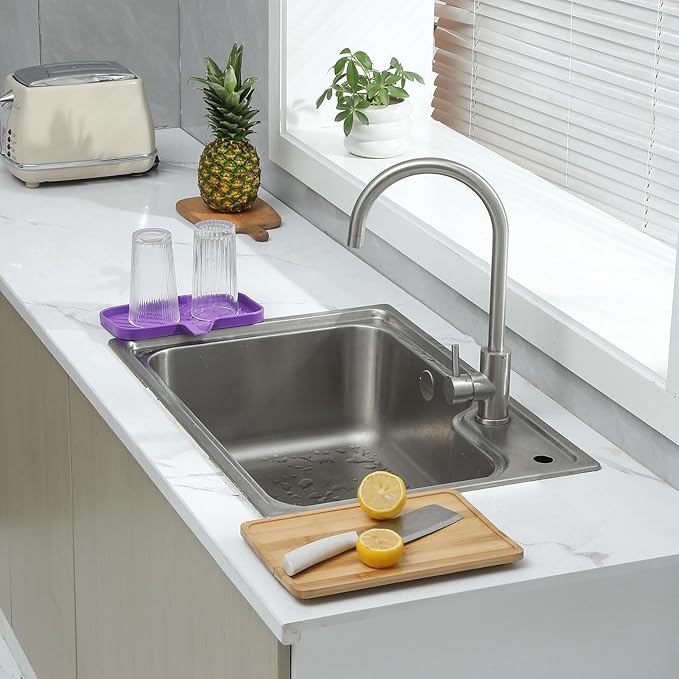 MicoYang Silicone Bathroom Soap Dishes with Drain Spout-Bathroom and Kitchen Sink Organizer,Sponge Holder,Dish Soap Tray,Perfect for Dispenser,Scrubber,Bottle,Cup on Sink or Counter-Purple 9.6"×5.3"