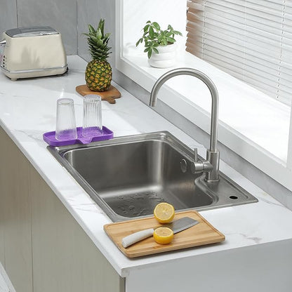 MicoYang Silicone Bathroom Soap Dishes with Drain Spout-Bathroom and Kitchen Sink Organizer,Sponge Holder,Dish Soap Tray,Perfect for Dispenser,Scrubber,Bottle,Cup on Sink or Counter-Purple 9.6"×5.3"