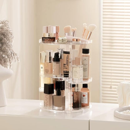 DOZZZ Makeup Organizer 360-Degree Rotating with 7 Layers Large Capacity Adjustable Multi-Function Acrylic Cosmetic Storage Display Case Great For Bathroom Countertop