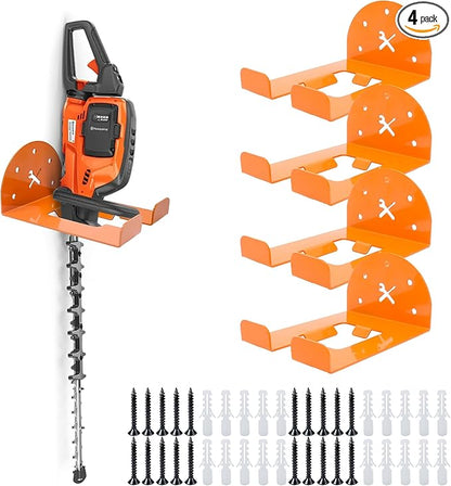 Garage Organizer Trimmer Rack, 4 Pack Weed Eater Hanger for Wall, Garden Power Tool Hanger Weed Whackers Holder Wall Mounted for Grass Trimmer, Hedge Trimmer, Garage Trimmer, Orange