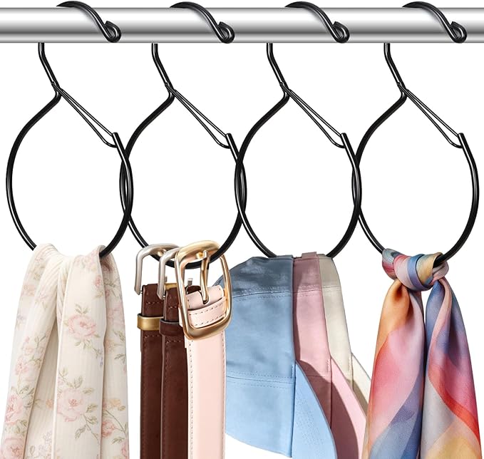 Belt Hanger for Closet, Great Space Saving Belt Hanger, Durable and Sturdy Steel Material, Smooth & Burr-Free Surface, Easy to Use, Multipurpose Closet Hangers for Storing Ties, Scarfs, Hats, 4 Pack