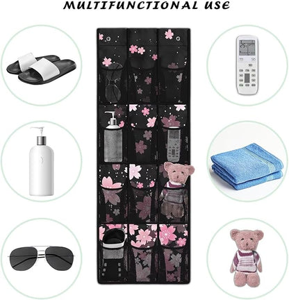 Cherry Blossoms Over The Door Shoes Organizers,Behind Door Shoes Hang Holder Rack,Storage for Small Spaces,Unique Print
