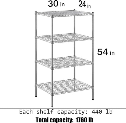 24" Deep x 30" Wide x 54" Height Wire Shelving Kit | 4-Tier | NSF Commercial Storage Rack Unit