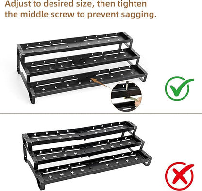 SANKEU Expandable Spice Rack Organizer for Cabinet 3 Tiered Metal Seasoning Organization with Guardrails Spice Shelf Storage for Jars Adjustable Length 13"-21" Black 1Pack