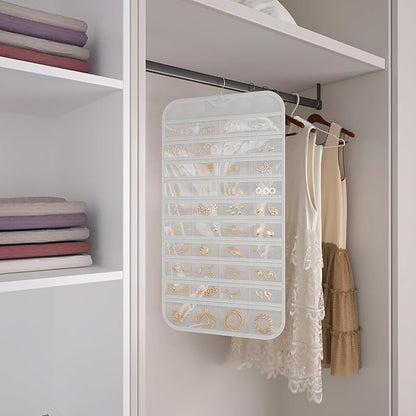 2-Pack Hanging Jewelry Organizer 80-Pocket Dual-sided Jewelry Storage for Jewelry Earring Necklace Bracelet Ring Storage Travel Holder, White