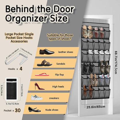 Kotkn Over the Door Shoe Organizer with 30 Breathable Mesh Pockets (2PC-Gray)