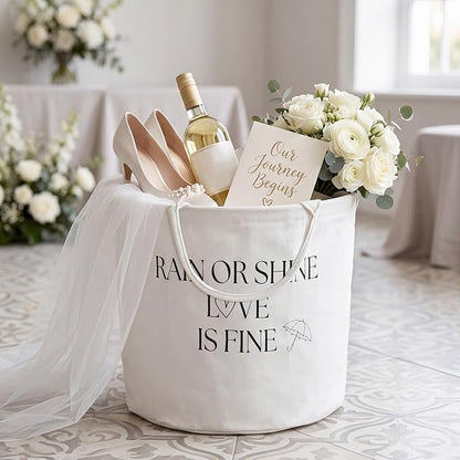 Yungyan Wedding Baskets with Handles 16 inch Large Storage Basket for Wedding Glow Sticks Slippers Flip-flops Umbrella Blankets Gift Container for Ceremony Ivory White (Rain or Shine)
