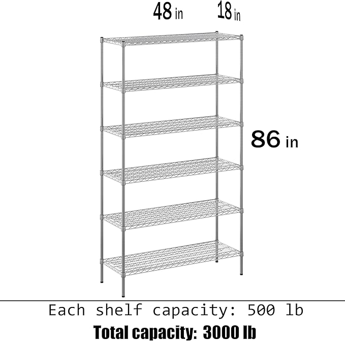 18" Deep x 48" Wide x 86" Height Wire Shelving Kit | 6-Tier | NSF Commercial Storage Rack Unit