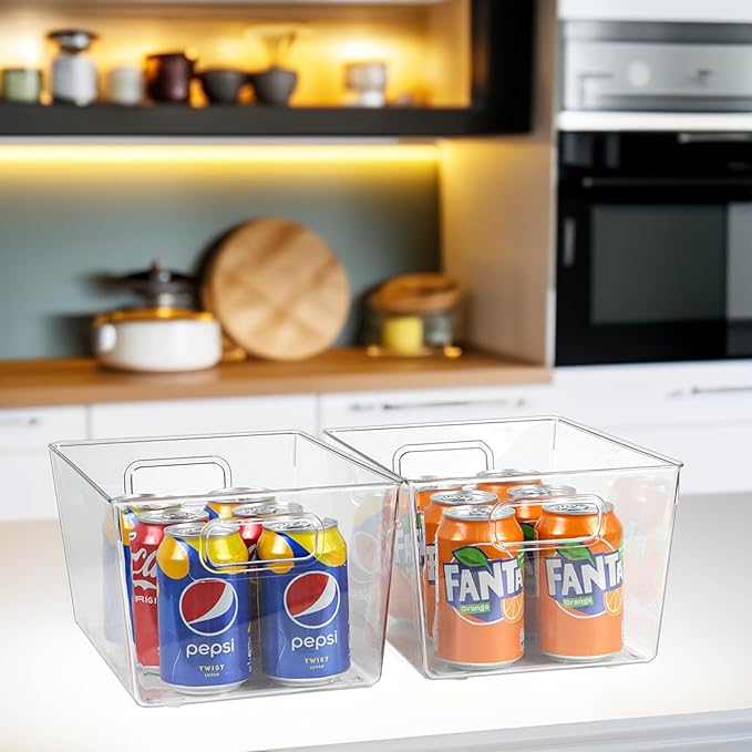 ZEXALOR 4pcs Clear Storage Bins Clear Storage Containers for Kitchen Pantry Organization, Organizing Bins with Built in Handles, Cabinet Organizers
