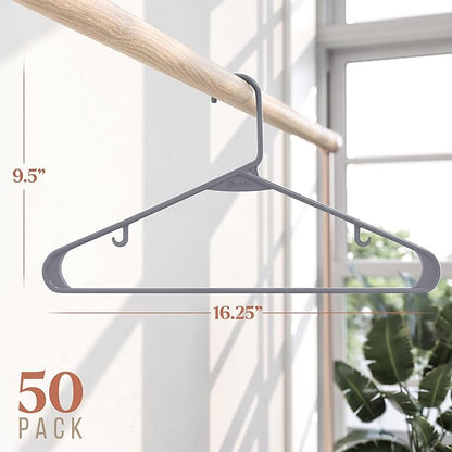 Plastic Hangers 50 Pack Grey - Clothes Hangers - Makes The Perfect Coat Hanger and General Space Saving Hangers for Closet and New Apartment Essentials - Percheros Ganchos para Colgar Ropa Hangars