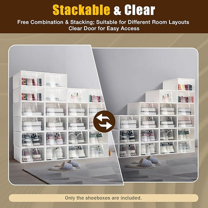 24Pcs Shoe Rack Plastic Box Organizer Stackable Shoe Rack Cabinet Shoe Storage Organizer Cabinet Portable Shoe Shelves Door Shoe Organizer for Closet Hallway Bedroom Entryway