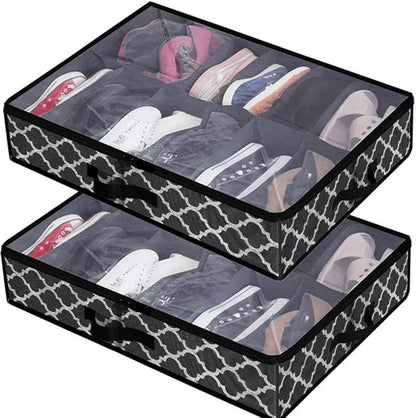 PRETYZOOM Bed Shoe Storage Container Large Capacity Shoe Organizer Box with Zipper Lid Foldable Non-woven Fabric for Closet and Entryway