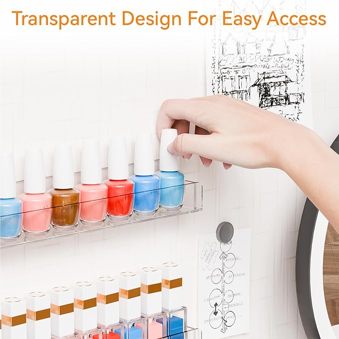 Cq acrylic Nail Polish Wall Rack,15 Inch 2 Pack Hanging Clear Acrylic Nail Polish Rack Wall Mounted Shelf for Nail Salon Wall Essential Oil Shelf,Gel Fingernail Polish Holder,Tattoo Studio Decor Paint