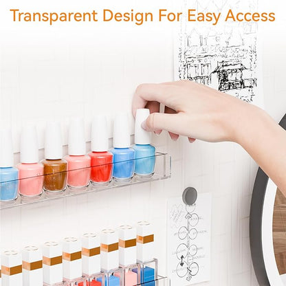 Cq acrylic Nail Polish Wall Rack,15 Inch 2 Pack Hanging Clear Acrylic Nail Polish Rack Wall Mounted Shelf for Nail Salon Wall Essential Oil Shelf,Gel Fingernail Polish Holder,Tattoo Studio Decor Paint