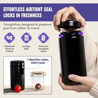 Infinity Jars, 1 L (12 oz) Airtight Coffee Canister Ultraviolet Glass Coffee Bean Storage Container Antistatic, Light Blocking Container for Coffee, Herbs, Tea & Spices Durable