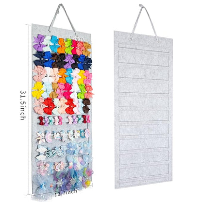 Bow Organizer - 10 Layer Display Holder for Girls Hair Bows - Wall, Door, Closet Mount (Grey-A)