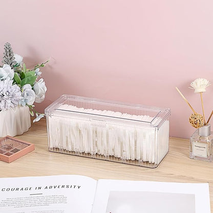 Plastic Clean Pads Holder Rectangular Pad Dispenser for Makeup Desktop Organizer with Lid for Bathroom Vanity