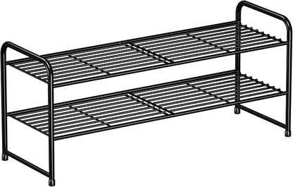 SUFAUY 2-Tier 33" Wide Shoe Rack, Closet Metal Shoe Rack Organizer Heavy Duty, Stackable, Black