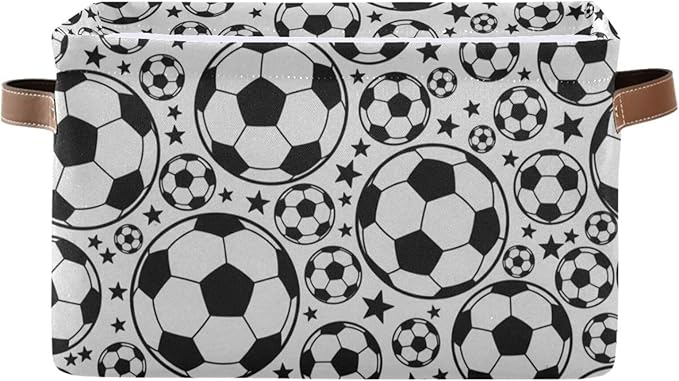 Soccer Ball Football Large Storage Basket Cube Storage Bin Canvas Fabric Organizer Handles Collapsible Decorative for Clothes Toys Bedroom