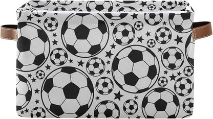 Soccer Ball Football Large Storage Basket Cube Storage Bin Canvas Fabric Organizer Handles Collapsible Decorative for Clothes Toys Bedroom