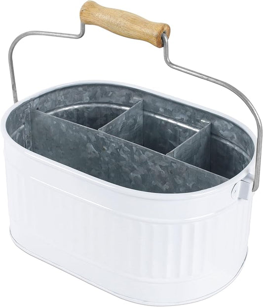 CLEENTABLE Heavy Duty Metal Kitchen Utensil Holder for Countertop - 4 Section Utensil Crocks for Kitchen Counter, Morden Utensil Organizer for Spatula, kitchen Décor, Picnic,Parties (White)
