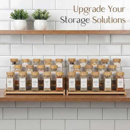 Spice Rack Organizer for Cabinet, 18in Bamboo Tiered Spice Rack，Used for Kitchen Countertops and Food Storage Room Organizer，Specially Designed for Jars and Spice Bottles(Bamboo, L)