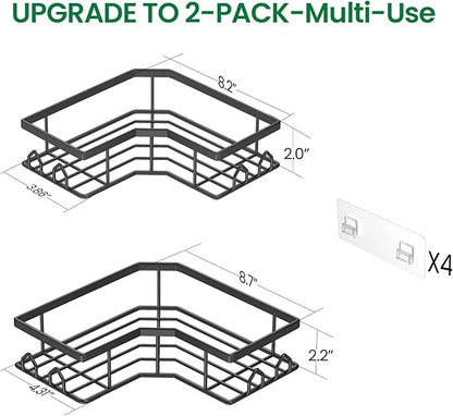 Adhesive Shower Caddy, 2 Pack Corner Bath Organizer, Rustproof Stainless Steel Shower Shelves with Large Capacity, No Drilling Shelves for Bathroom Storage, Home, Kitchen Décor