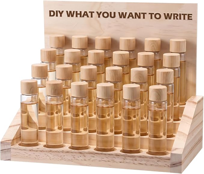 AceOrbit 4 Tier 24 Slots Wooden Essential Oil Organizer with Detachable DIY Board 5-20ml Essential Oils Racks Display Stand Roller Bottle Display Tabletop Storage for Nail Polish Fragrance Container