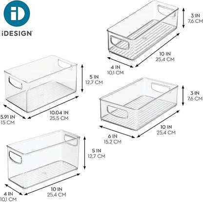 iDesign Stackable Storage Bins for Kitchen or Pantry, 4 Different Sizes, 4 Pack, Clear, Made in USA