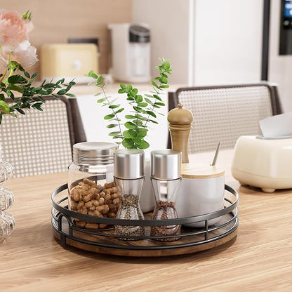LAMU 11'' Lazy Susan Turntable Organizer for Cabinet, Round Wood Lazy Susan for Table Top, Countertop, Kitchen, Pantry, Spice, Bathroom Vanity, Decor