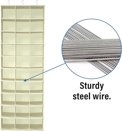 Libeder Hanging Closet Organizers 30 Section Shoe Shelves, Shoe Storage Hanging Shoe Holder, Breathable No-wover Fabric for Shoes, Beige