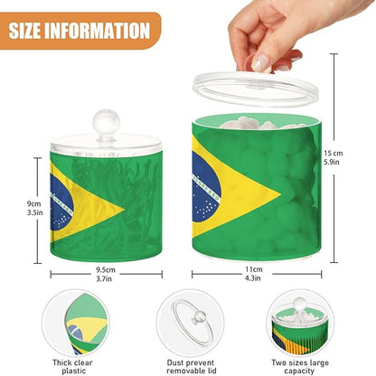 DOMIKING Brazilan Flag 2 Pack Bathroom Canisters Cotton Swab Holder Dispenser Plastic Cotton Ball Jar Acrylic Storage Containers for Floss Makeup Sponges Cotton Ball