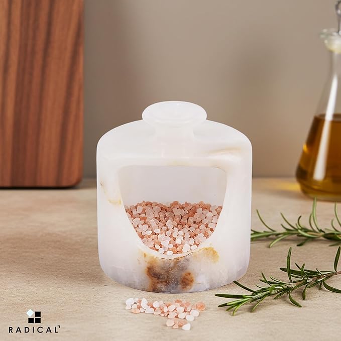 Radicaln Marble Salt Cellar 4.5" Inch White Onyx Handmade Pig Salt Jar & Table Salt Storage For Kitchen Countertop, Ideal Salt Container, Salt Dish & Sugar Bowl For Table