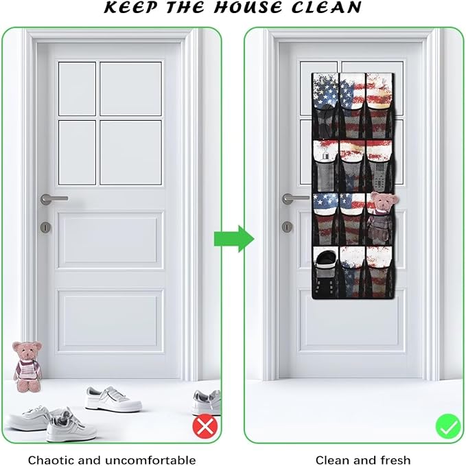 American Flag Over The Door Shoe Organizers with 12 Mesh Pockets Baby Organizer Storage Hanging Shoe Organizer Shoe Holder Rack for Toddler Girl Room Baby Room Craft Room Bedroom