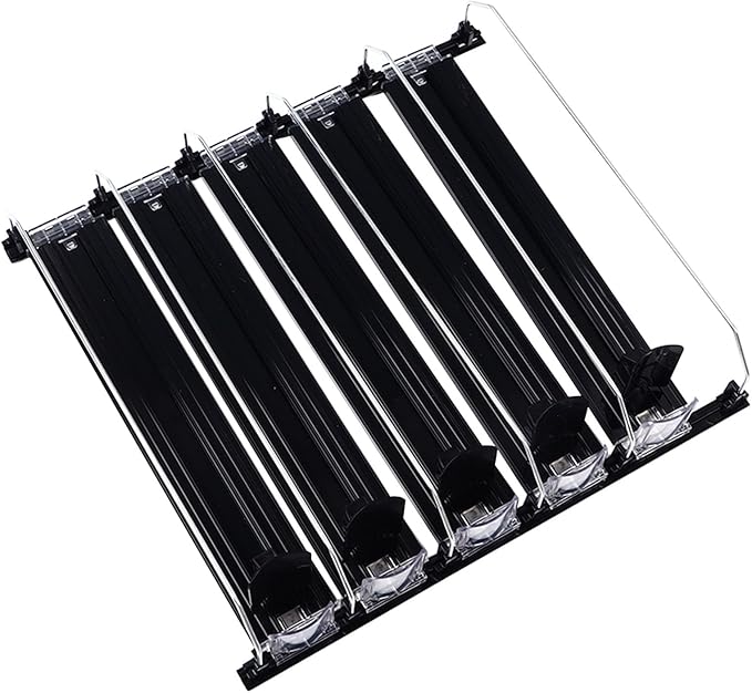 KIMISS Drink Organizer for Fridge Spring Loaded Adjustable Push Rod Slide Rail Soda Can Dispenser for Beer Beverages 38cm Black (Black)