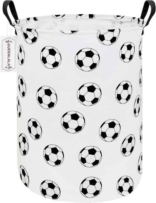 QUEENLALA Large Storage Basket,Laundry Hamper/Bathroom/Home Decor/Collapsible Round Storage Bin,Boys and Girls Hamper/Boxes/Clothing(Round-Football)