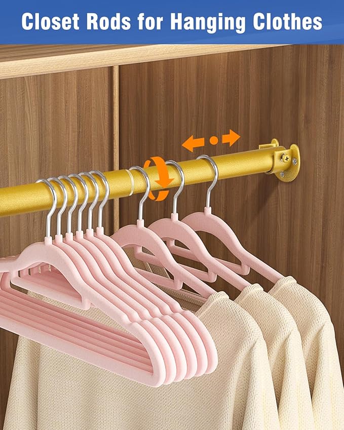 Closet Rods for Hanging Clothes - Heavy Duty, Length Adjustable (#1 Gold, 66.5" - 76")