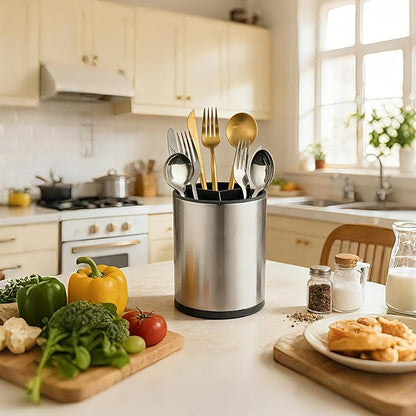 kitchen Utensil Holder Counter, DV Stainless Steel Rotating Cooking Spatula Utensils Holder Caddy (3 Compartment, 360°Rotating)