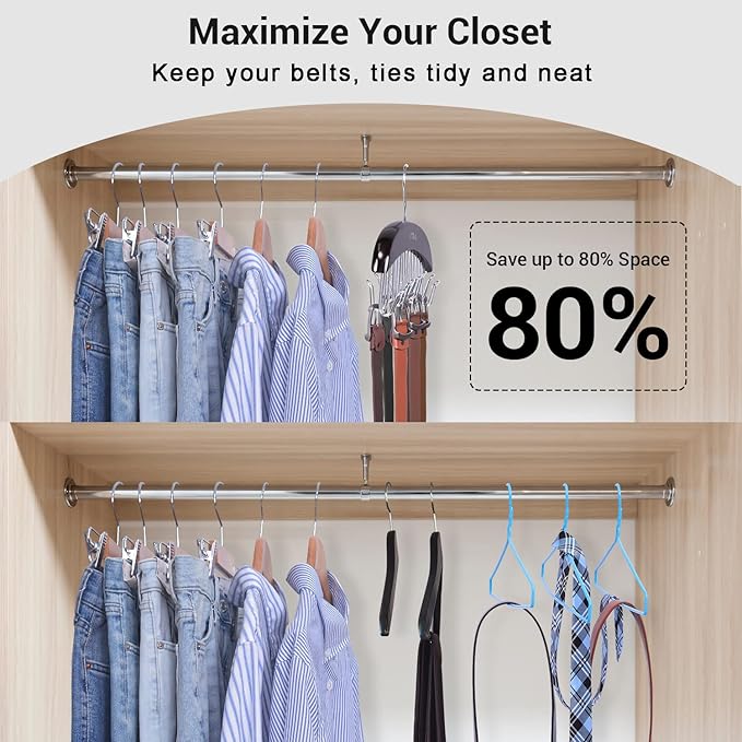 Belt Hanger Organizer for Closet: Ohuhu 12 Hooks Max 36 Belts Tie Rack Wooden Belt Holder for Storage 360 Degree Rotating Space Saver Organizer for Men Women Belt Tie Scarf Accessories-Walnut