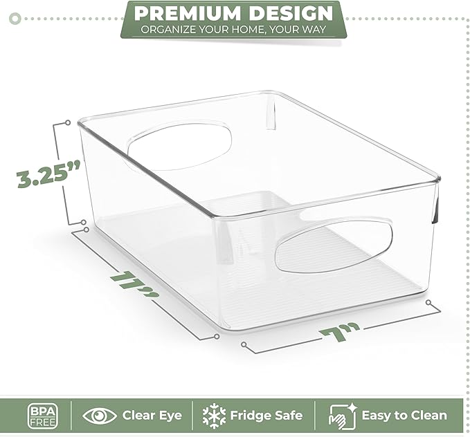 Sorbus 10-Pack Large Clear Plastic Organizing Bins – Clear Bins for Organizing, Refrigerator Organizers, Fridge Organizer, Pantry Storage, Kitchen Organizer, and Pantry Organizers and Storage Bins