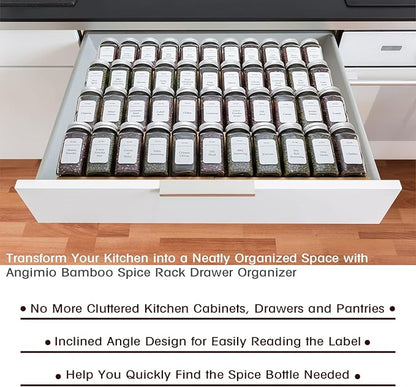 Bamboo Spice Rack Drawer Organizer - 8 Pieces Set- 10" Wide Per Piece - Combine Pieces Into 20" Wide Rack (10" or 20")