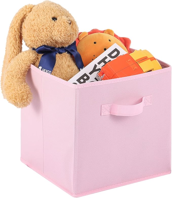 Stero Fabric Storage Bins 6 Pack Fun Colored Durable Storage Cubes with Fabric Handles Foldable Cube Baskets for Home, Kids Room, Closet and Toys Organization Pink