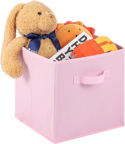 Stero Fabric Storage Bins 6 Pack Fun Colored Durable Storage Cubes with Fabric Handles Foldable Cube Baskets for Home, Kids Room, Closet and Toys Organization Pink