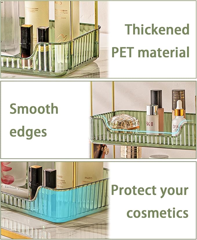 shuang qing Bathroom Counter Organizer Countertop Storage, Cosmetics Skincare Shelf, Makeup Organizer Perfume for Dresser Vanity Tray, Spice Rack for Kitchen(2 Tier-Green)